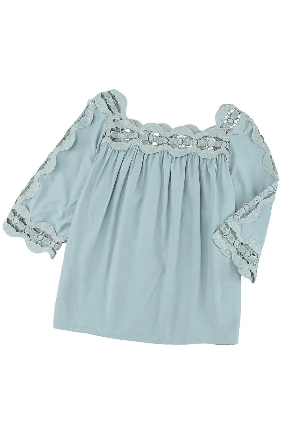 3/4 Sleeve Crochet Trim Hollow-out Blouse