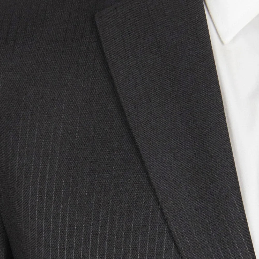 (36R) Modern Fit 2 Piece Pinstripe Suit 2 Button Black