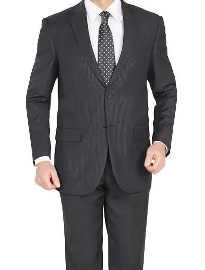 (36R) Modern Fit 2 Piece Pinstripe Suit 2 Button Black