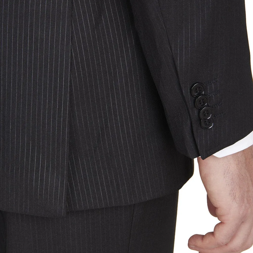 (36R) Modern Fit 2 Piece Pinstripe Suit 2 Button Black
