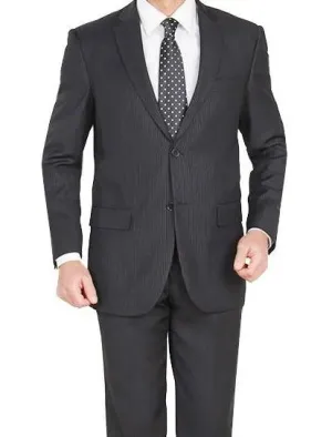 (36R) Modern Fit 2 Piece Pinstripe Suit 2 Button Black