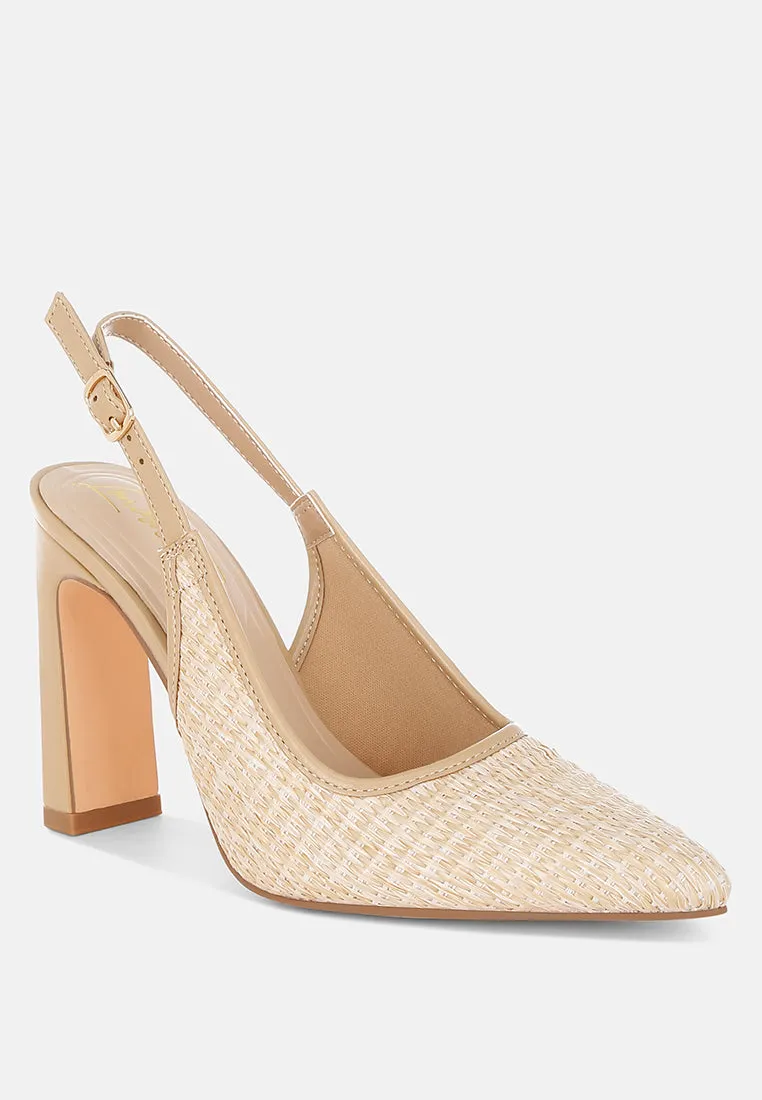 Alzbeta Raffia Pointy Toe Slingback Pumps