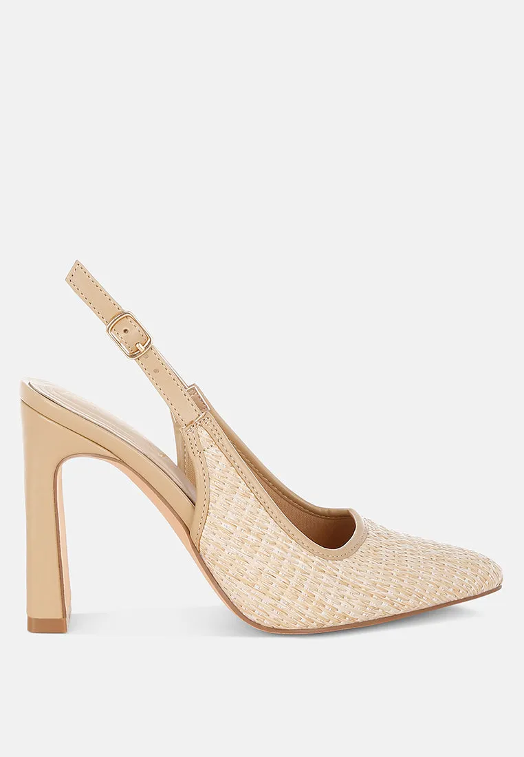 Alzbeta Raffia Pointy Toe Slingback Pumps