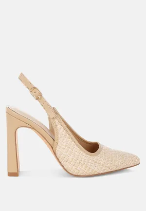 Alzbeta Raffia Pointy Toe Slingback Pumps