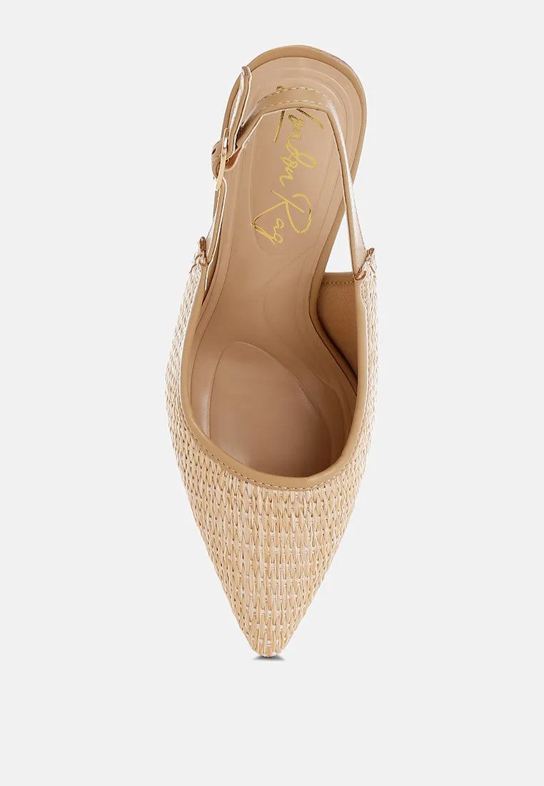 Alzbeta Raffia Pointy Toe Slingback Pumps