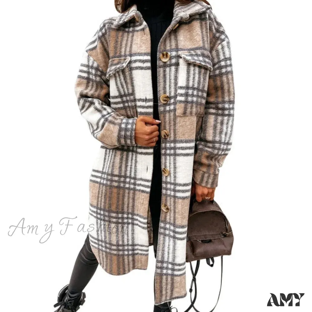 Amy Fashion - Plaid Long Blouses Coat
