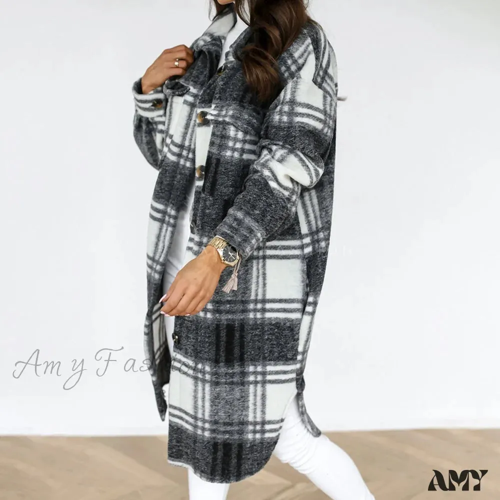 Amy Fashion - Plaid Long Blouses Coat