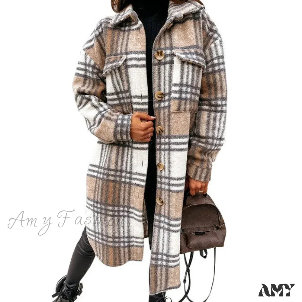 Amy Fashion - Plaid Long Blouses Coat