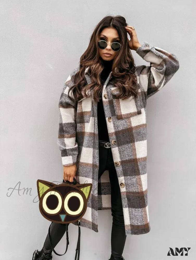 Amy Fashion - Plaid Long Blouses Coat