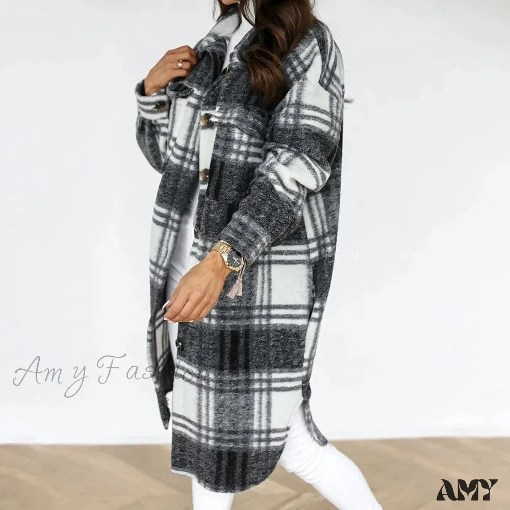 Amy Fashion - Plaid Long Blouses Coat