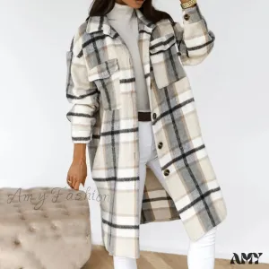 Amy Fashion - Plaid Long Blouses Coat