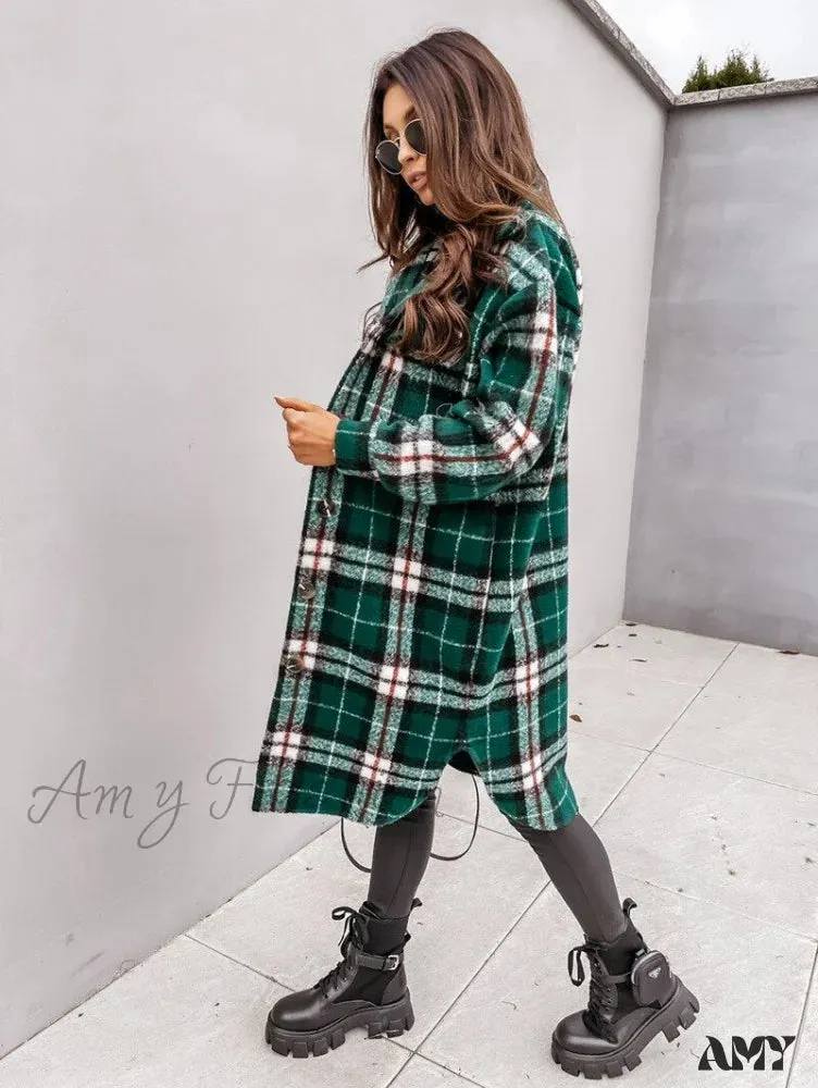 Amy Fashion - Plaid Long Blouses Coat