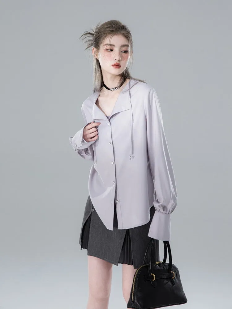 Back-Lace Balloon-Sleeve Flower Chic Shirt