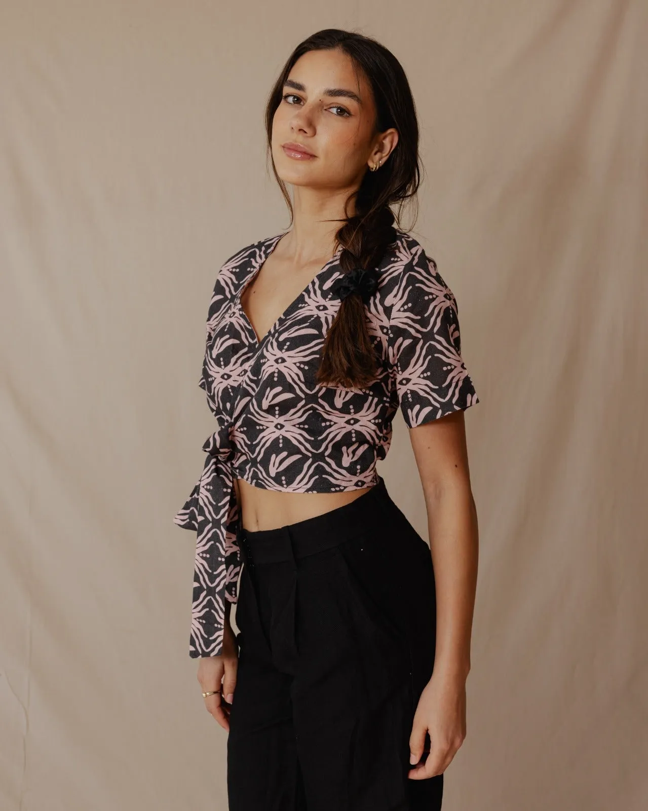 Bali Trip Linen Top Charcoal