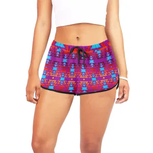Big Pattern Fire Colors and Sky Moon Shadow Women's Relaxed Shorts (Model L19)