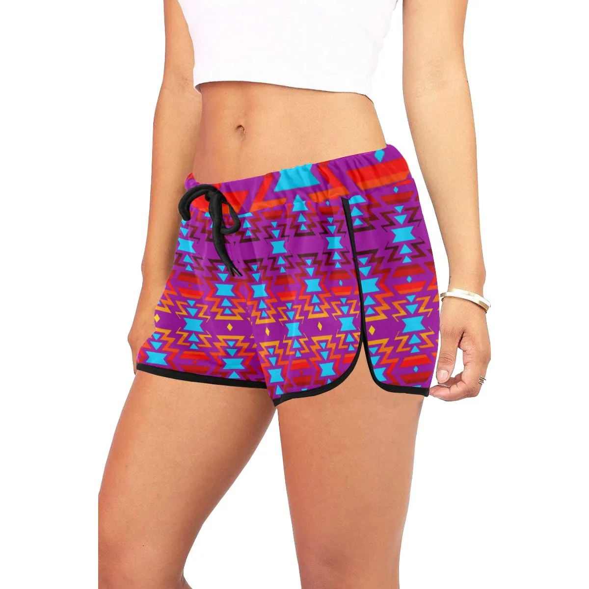Big Pattern Fire Colors and Sky Moon Shadow Women's Relaxed Shorts (Model L19)
