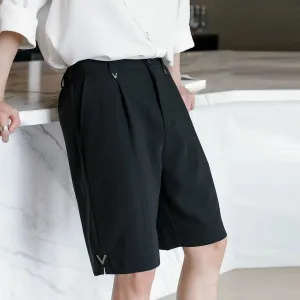 Black Relaxed Fit Pleated Shorts