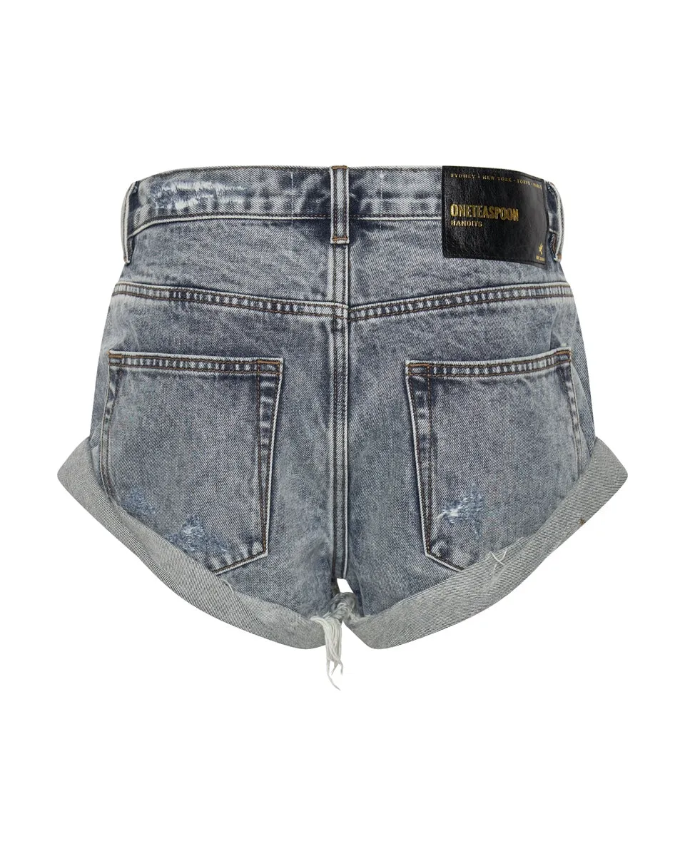Blue Blossom Bandit Low Waist Denim Shorts - One Teaspoon