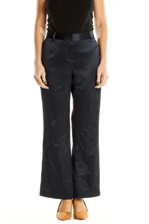 Blue Silk Textured Classic Flare Trousers