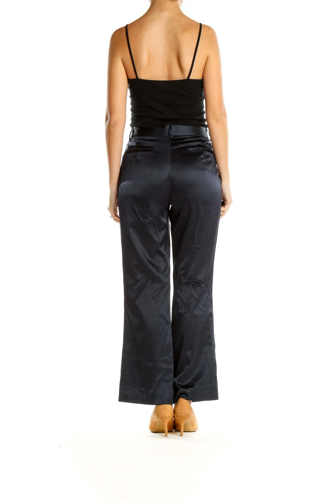 Blue Silk Textured Classic Flare Trousers