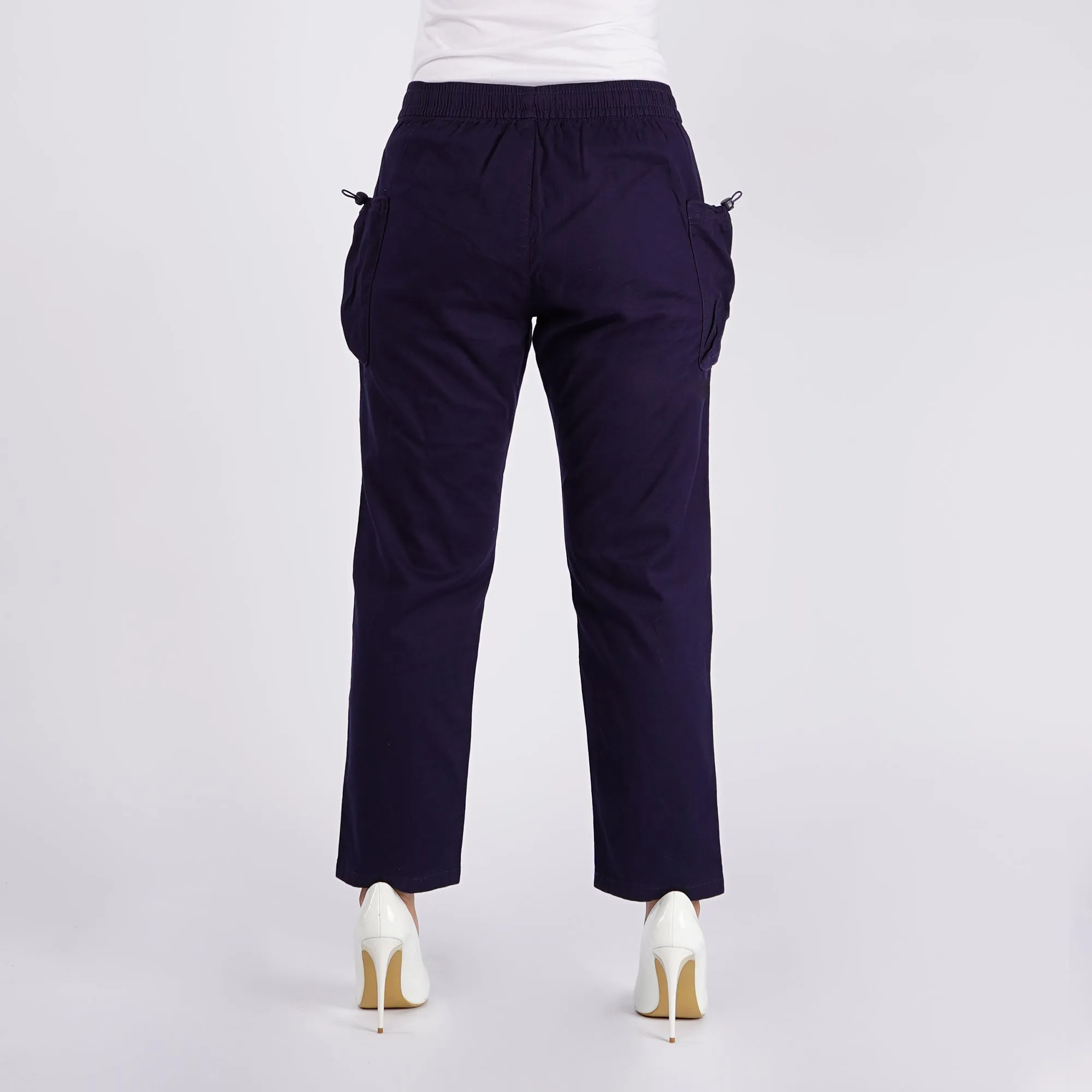 Bobson Japanese Ladies Basic Non-Denim Drawstring Pants 154431-U (Navy)