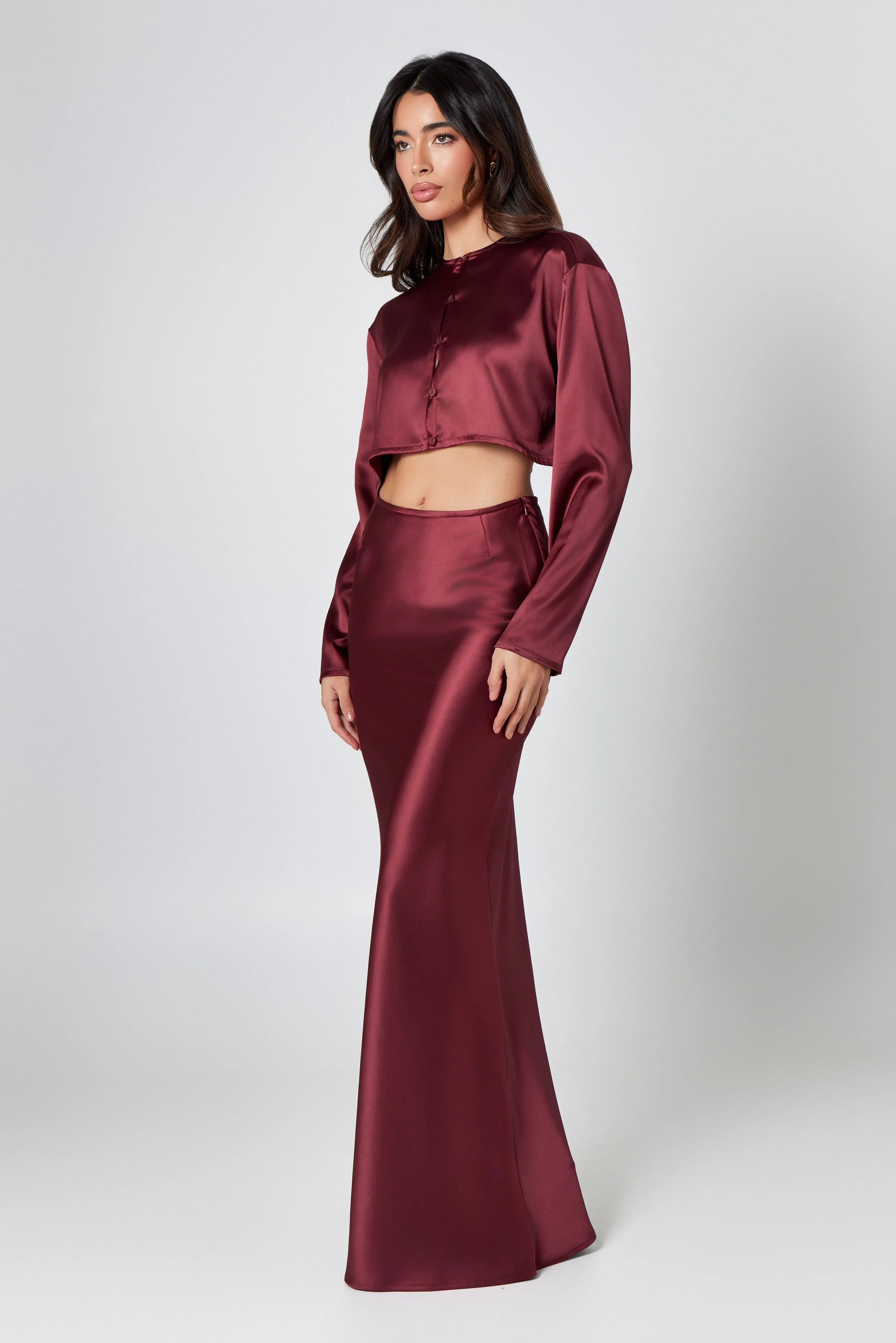 Burgundy Satin Maxi Skirt