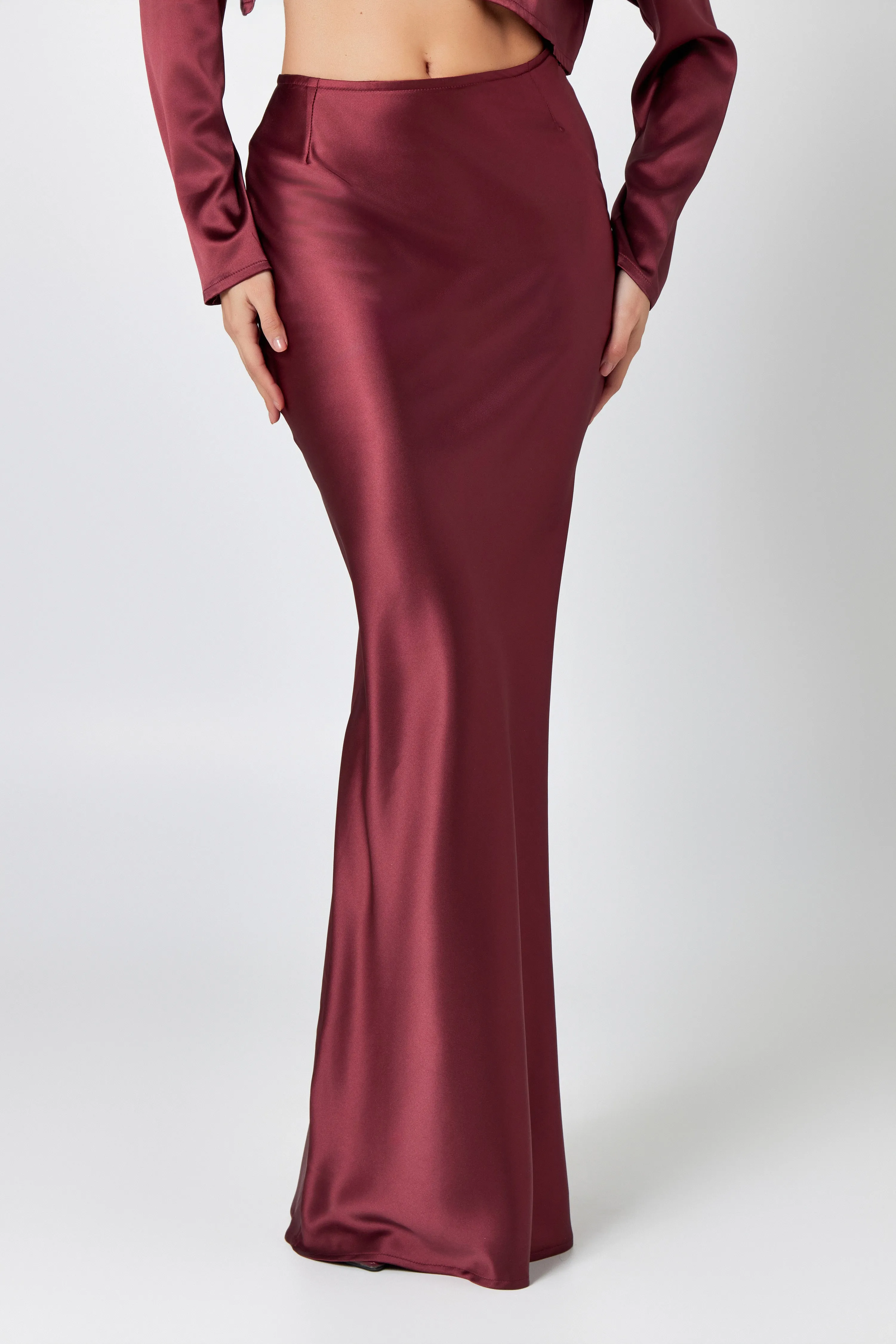 Burgundy Satin Maxi Skirt