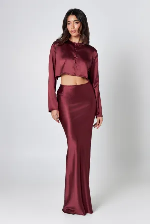 Burgundy Satin Maxi Skirt