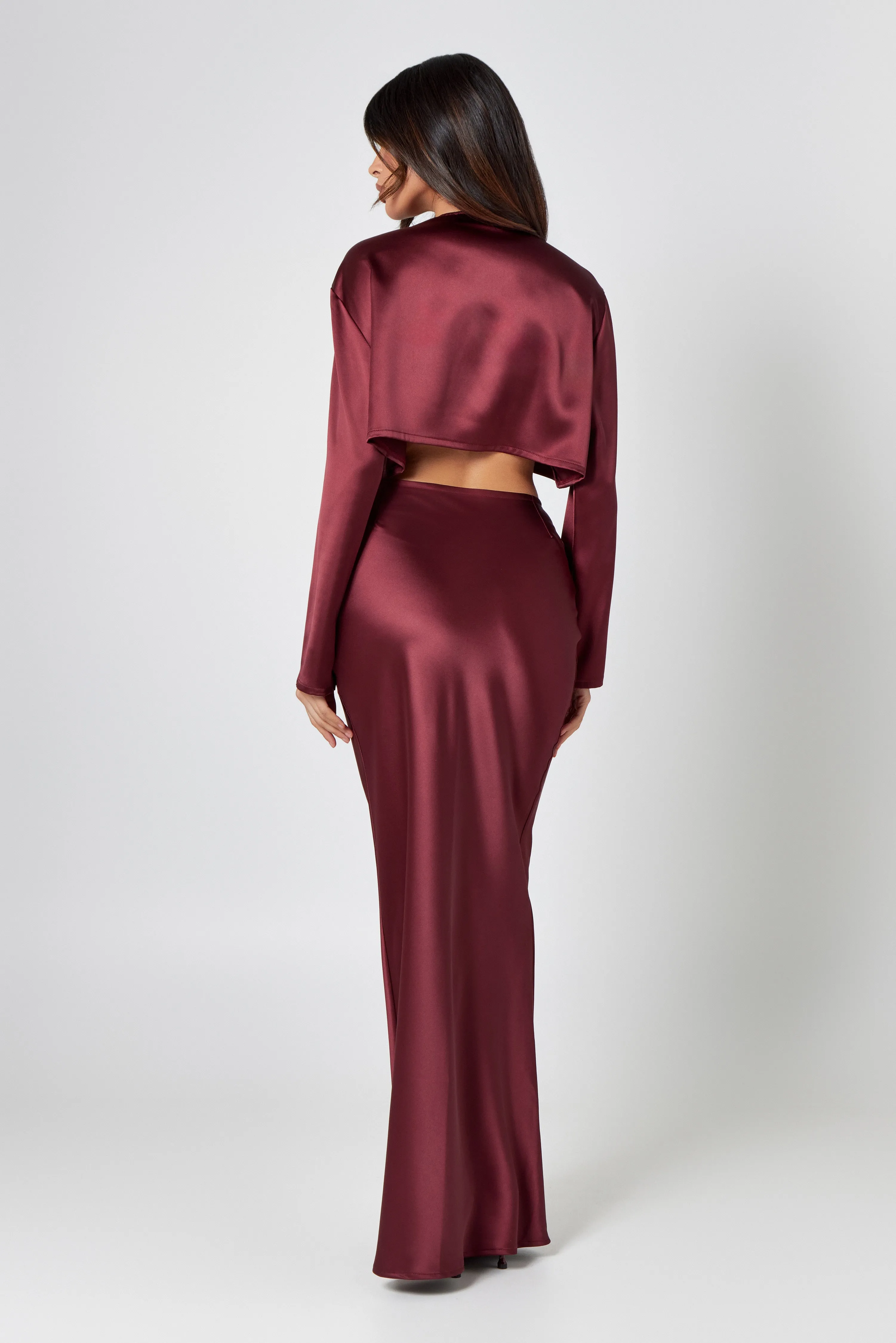 Burgundy Satin Maxi Skirt