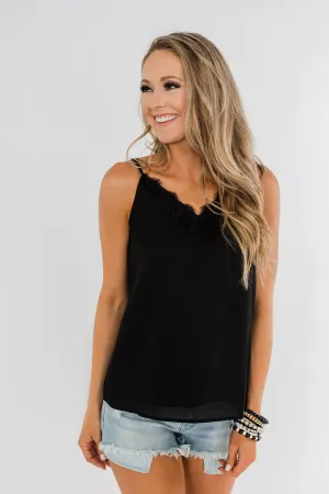 Casual Chic Lace Shift Tank Top- Black
