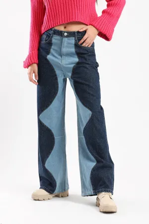 COLOR BLOCK JEANS - BLUE