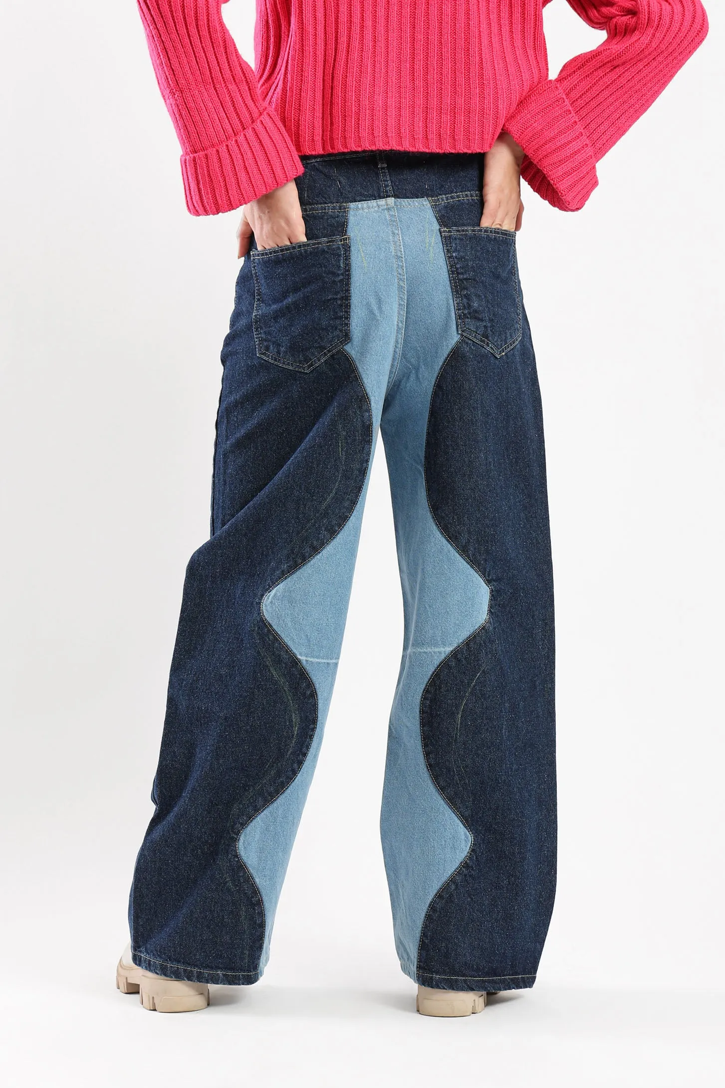 COLOR BLOCK JEANS - BLUE