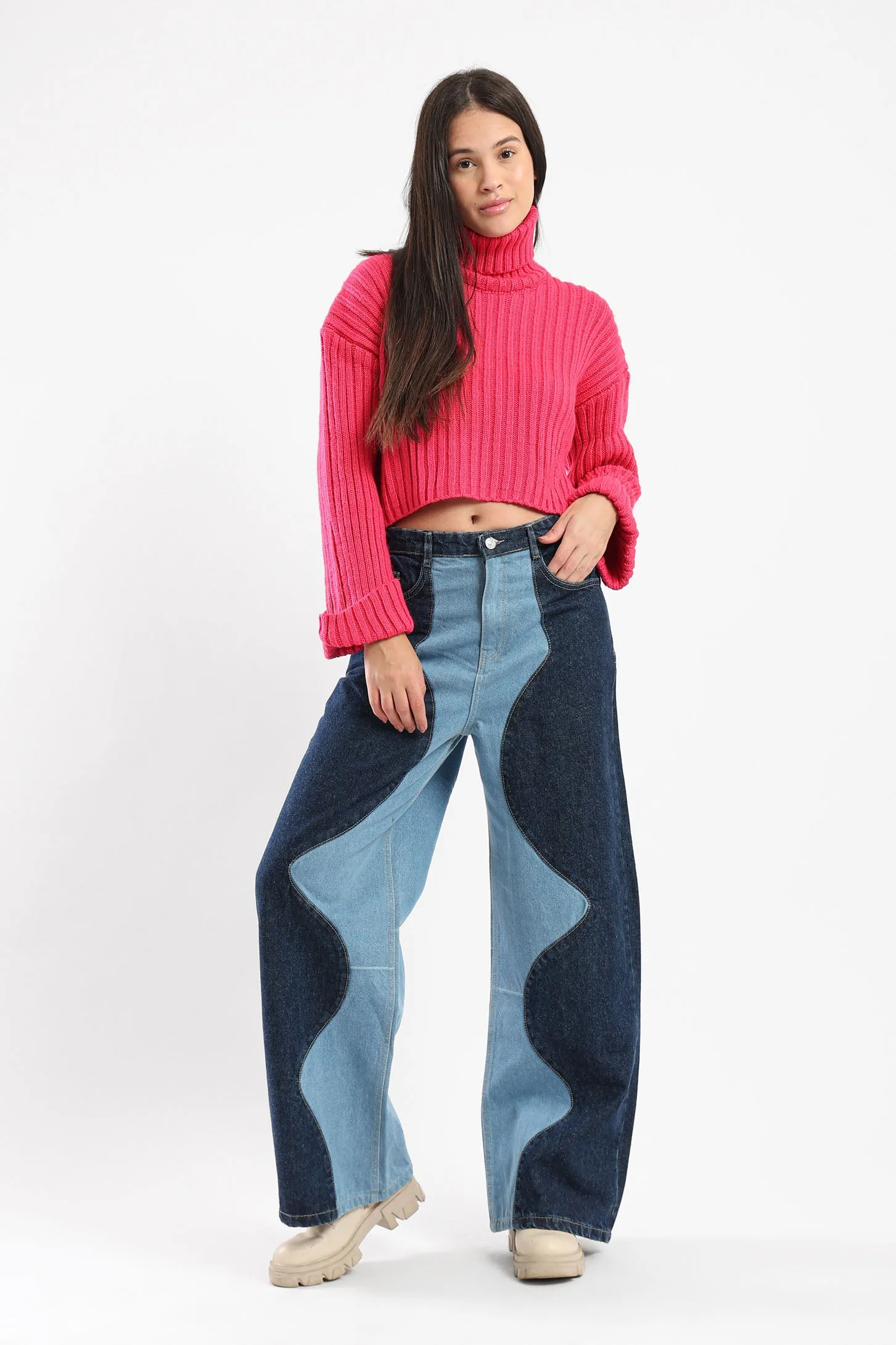 COLOR BLOCK JEANS - BLUE