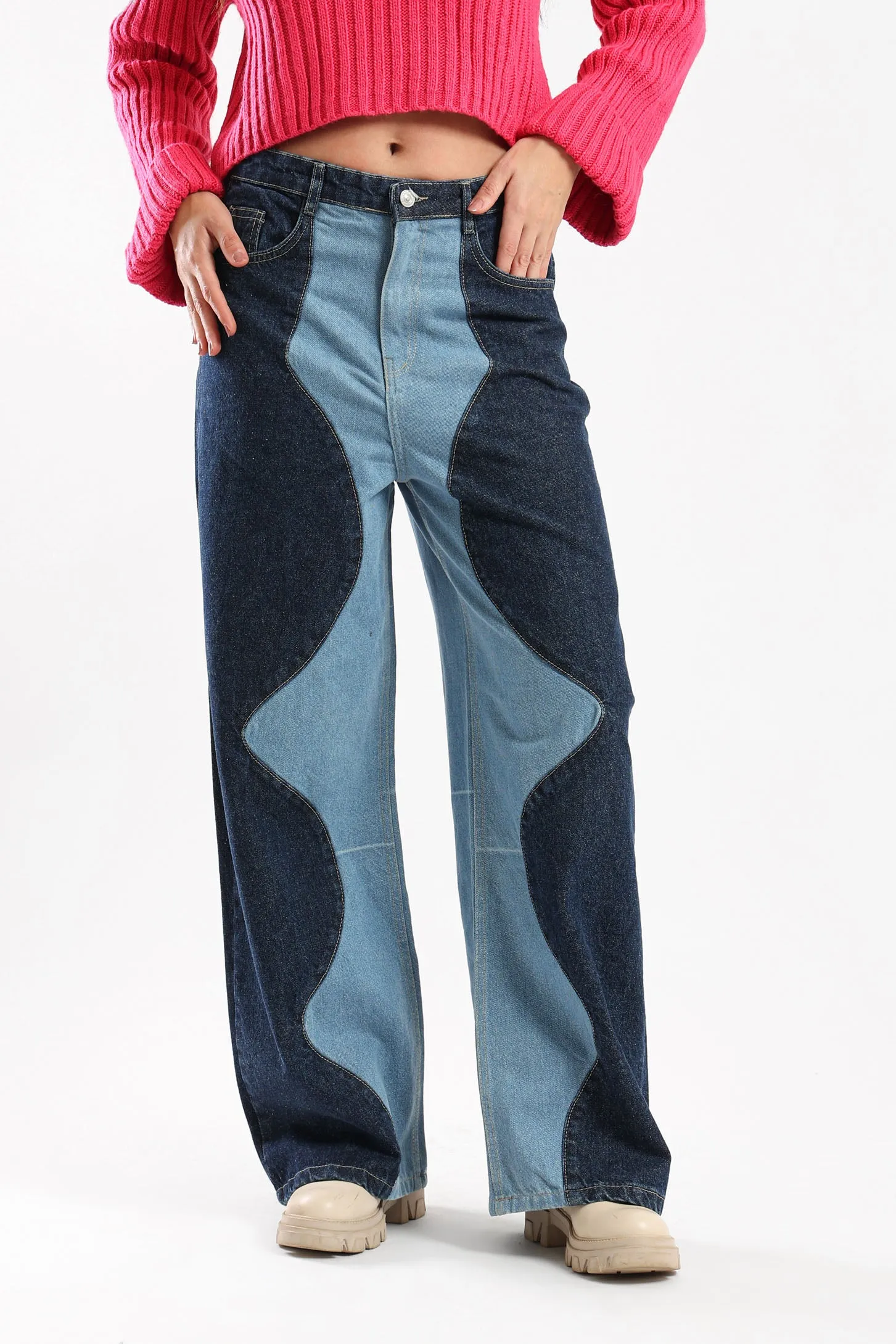 COLOR BLOCK JEANS - BLUE