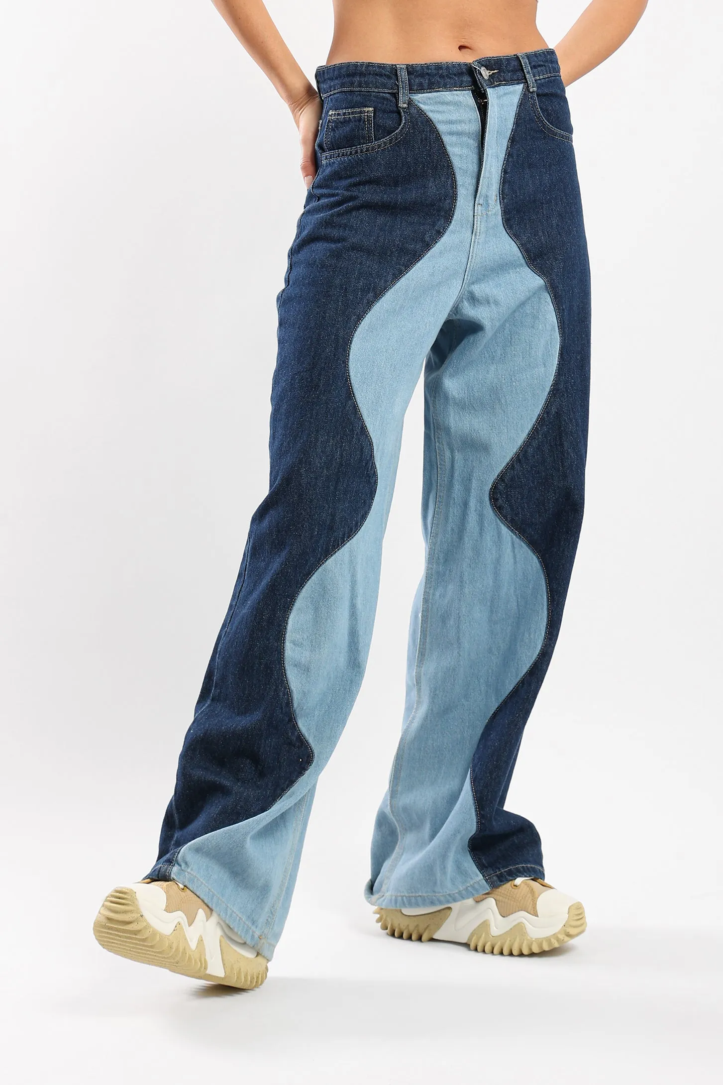 COLOR BLOCK JEANS - BLUE