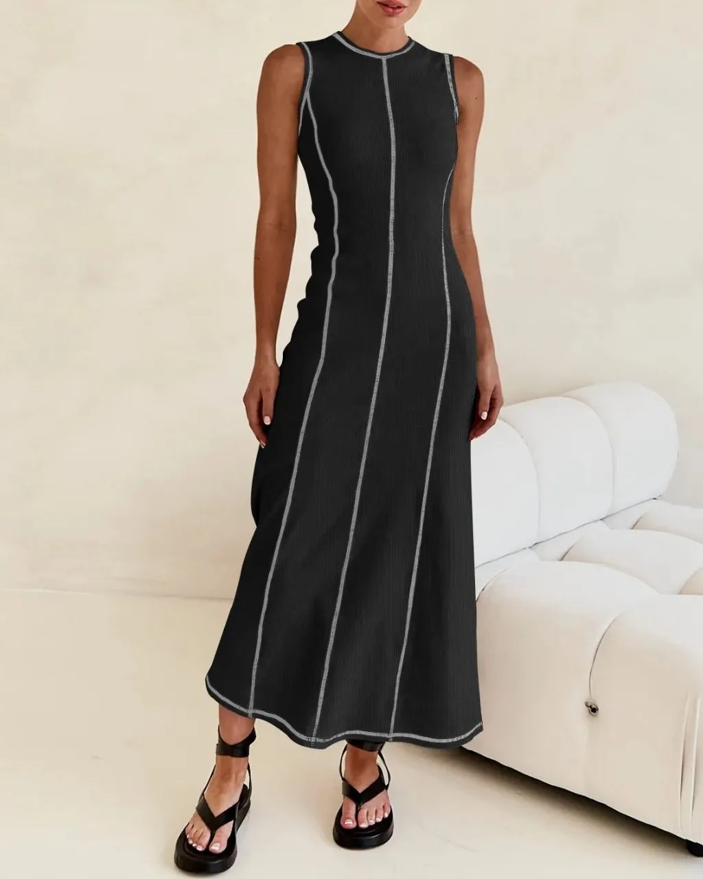 CONTRAST SEAM MAXI DRESS