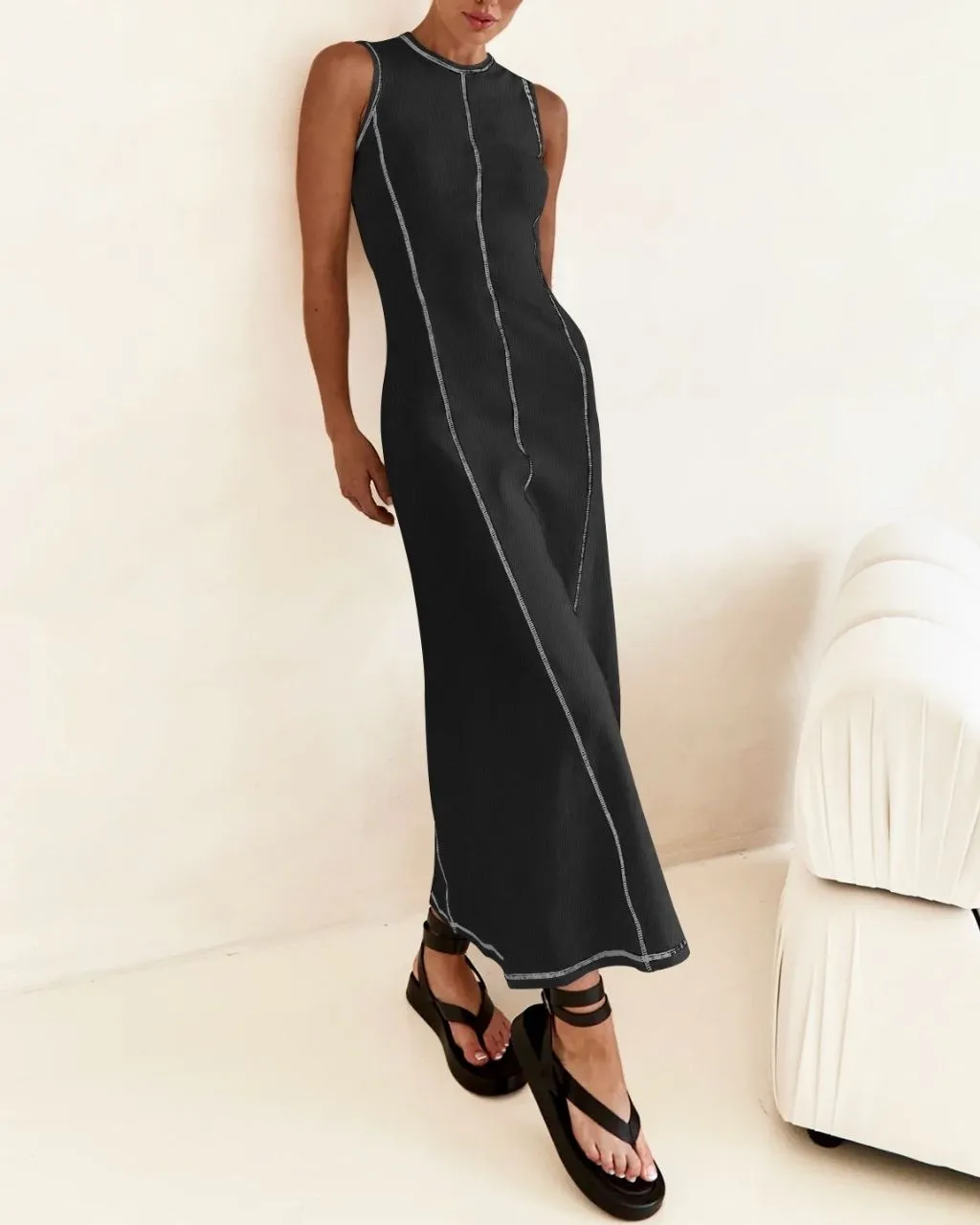 CONTRAST SEAM MAXI DRESS