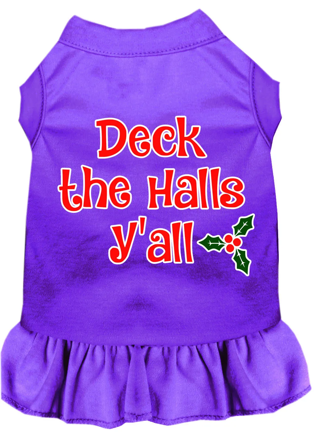 Deck The Halls Y'all Screen Print Dog Dress Purple Lg