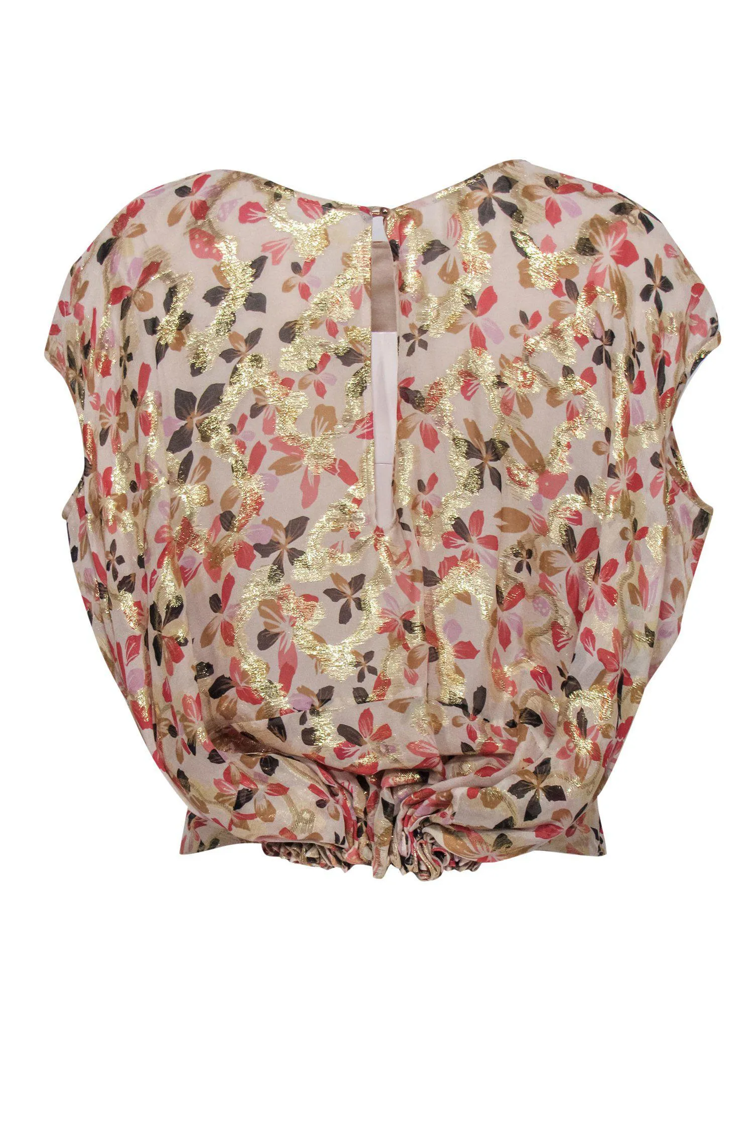 Diane von Furstenberg - Cream, Gold & Pink Floral Drawstring Top Sz S
