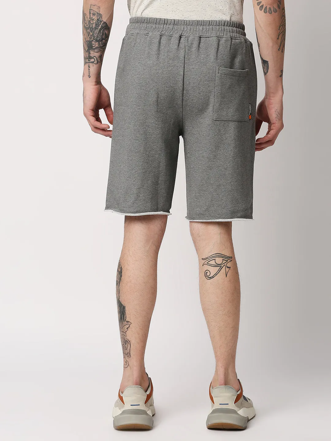 Disrupt Mens Grey Raw-edge Hem Graphic Print Shorts