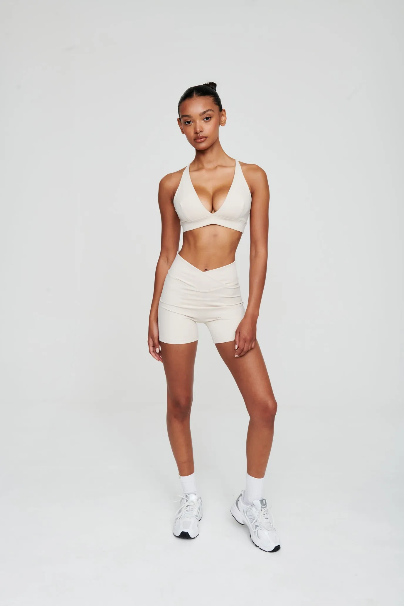 Dove White Crossover Waist Shorts