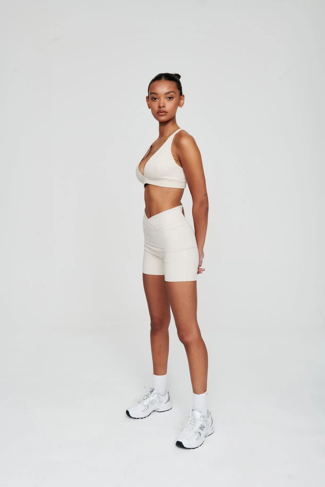 Dove White Crossover Waist Shorts