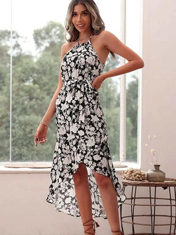 Effortless Elegance: Retro Chic White Halter Dress with Vintage Charm