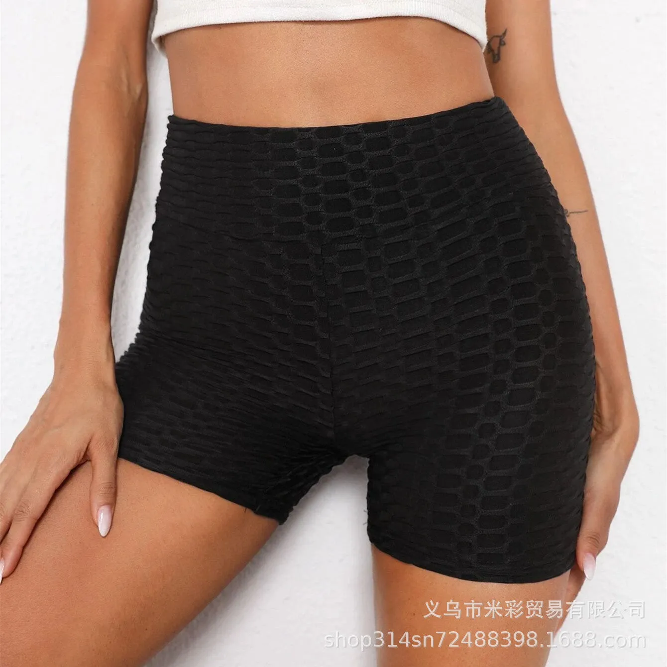 Europe Popular Bubble Yoga Shorts High Waist Hip-Flattering Fitness Fitting Pants Activewear