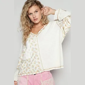Floral Crochet Patch V-Neck Top