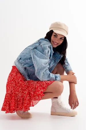 Floral flounce co-ord mini skirt in red