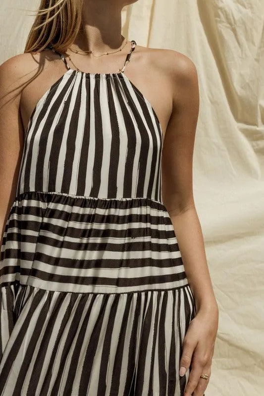 GILLI Sleeveless Stripe Maxi Tiered Dress