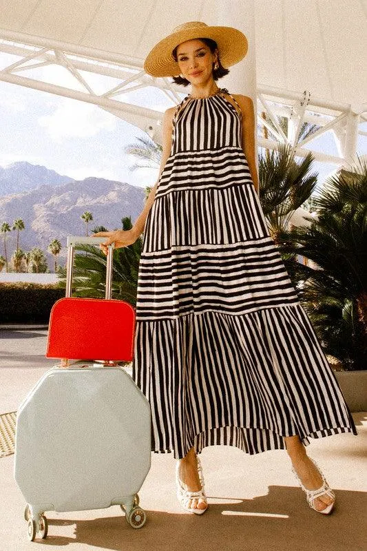 GILLI Sleeveless Stripe Maxi Tiered Dress