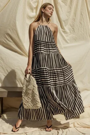 GILLI Sleeveless Stripe Maxi Tiered Dress