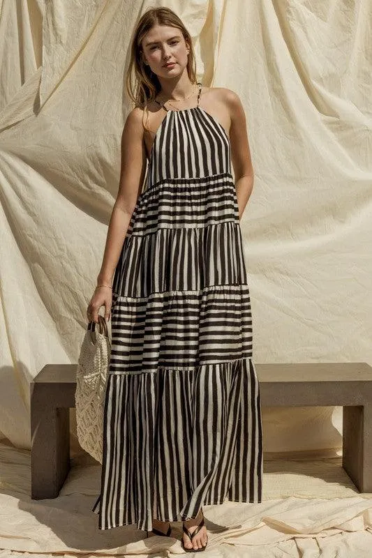 GILLI Sleeveless Stripe Maxi Tiered Dress